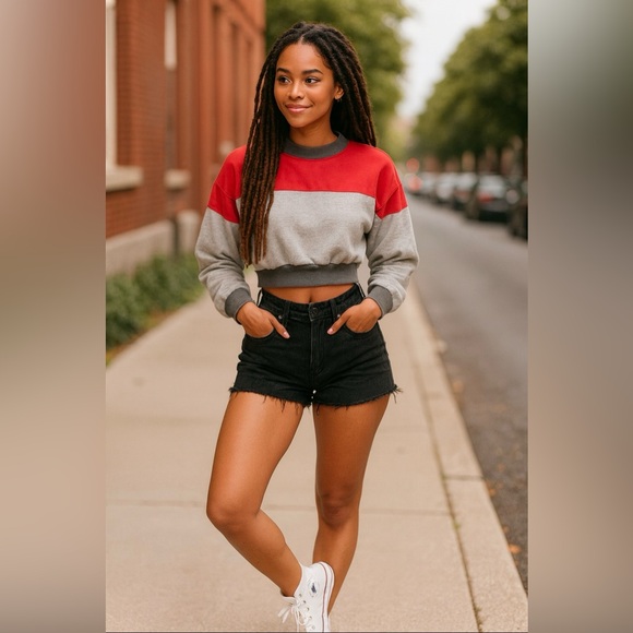 Urban Outfitters Tops - Urban Outfitters Darby Grey and Red Color Block Crop Sweater Size Small